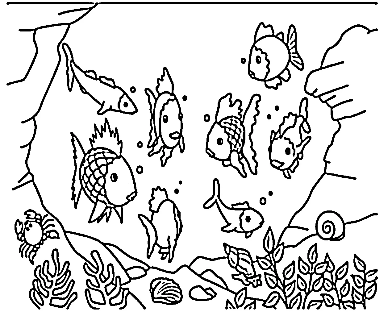 ikan di laut Black and white pictures coloring book 029